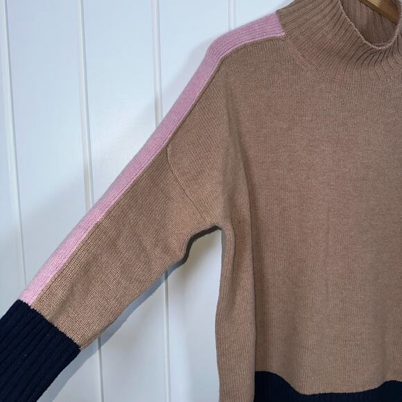 Boden Wool Sweater M Jessica LS Pullover Oversized Jumper Tan Pink Navy Blue - Picture 4 of 8